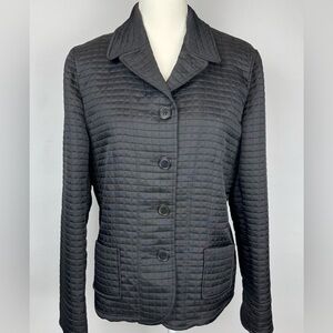Harve Bernard Black Quilted Jacket Lightweight Pockets Button Front Size 12